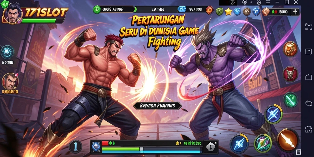 Tangkapan layar gameplay 171SLOT yang menampilkan pertarungan seru dan karakter unik.