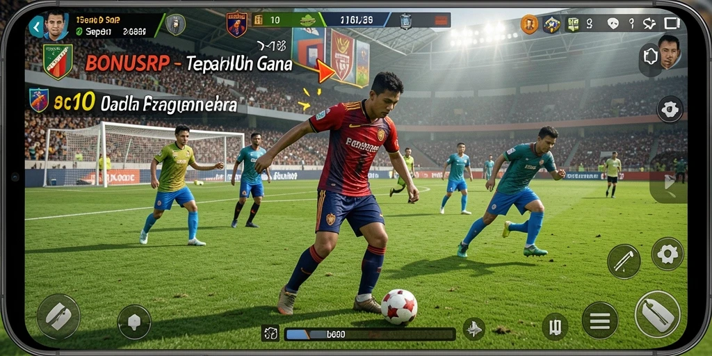 Tampilan gameplay BONUSRP yang seru dengan aksi sepak bola yang memukau.