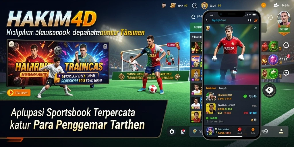Tangkapan layar utama HAKIM4D menampilkan antarmuka aplikasi Sportsbook yang menarik.