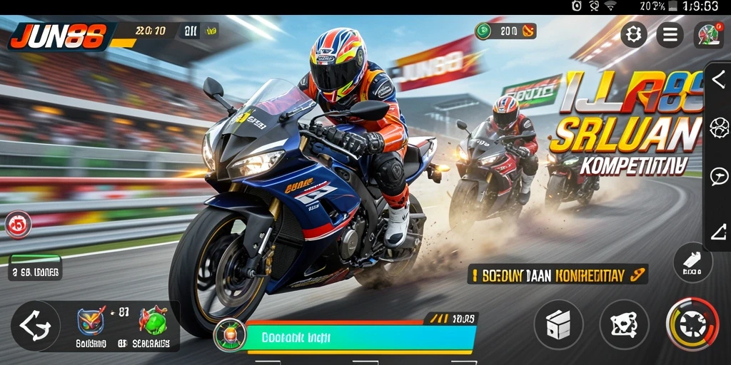 Tampilan gameplay balapan motor yang mendebarkan di JUN88.