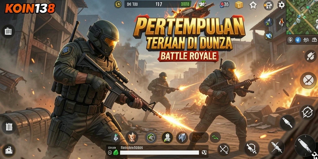 Tangkapan layar KOIN138 menampilkan aksi pertempuran yang intens dalam game Battle Royale.