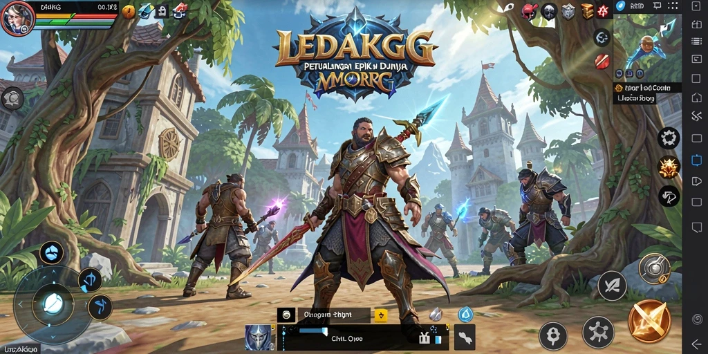 Screenshot utama LEDAKGG menampilkan pertempuran epik di dunia MMORPG.