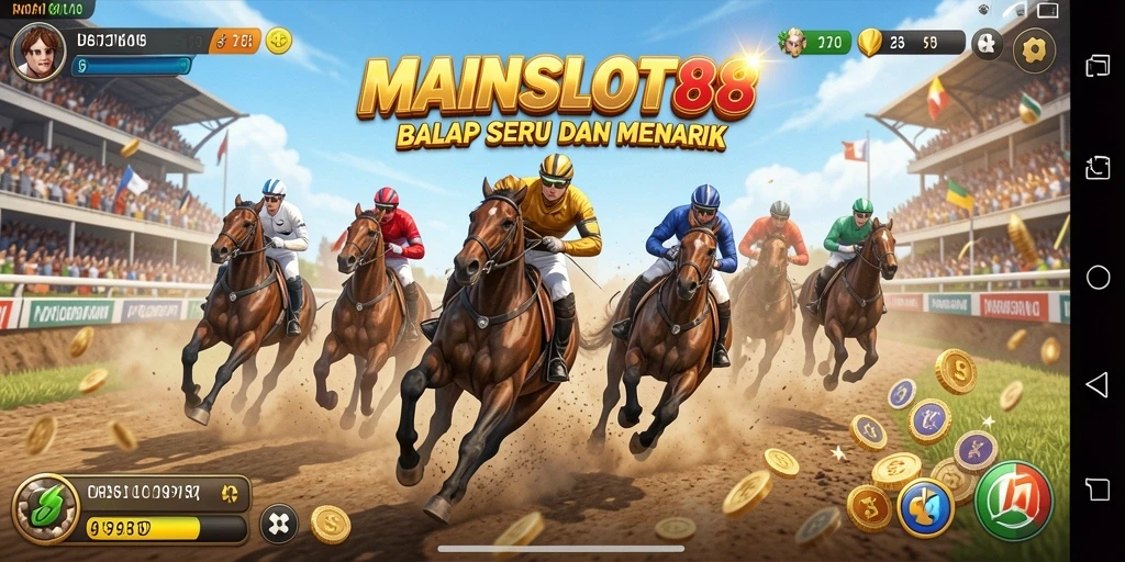 Screenshot gameplay MAINSLOT88 menunjukkan aksi balapan yang mendebarkan.