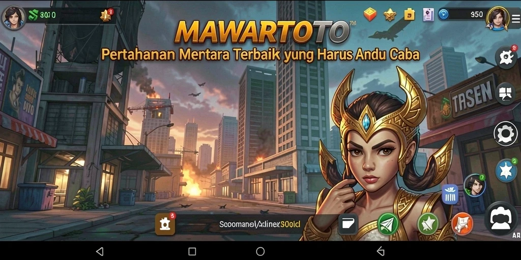 Screenshot utama MAWARTOTO menampilkan aksi seru dalam mempertahankan menara dari serangan musuh.