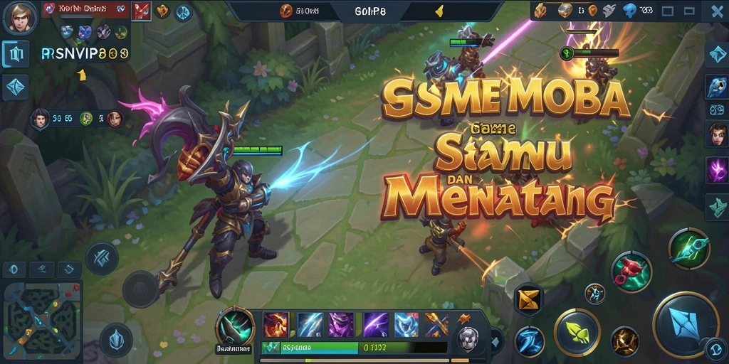 Tampilan gameplay <strong>RSNVIP8</strong> dengan pertempuran MOBA yang intens.