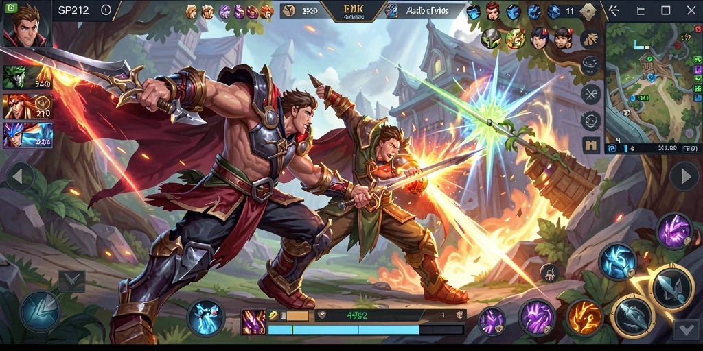 Tangkapan layar permainan SP212 menampilkan aksi seru di arena MOBA.